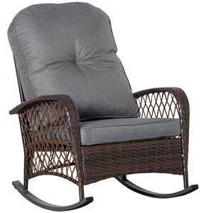 Outsunny Poly Rattan Houpací Křeslo s Polštáři, Zahradní Křeslo, Lounge Nábytek, Hnědé 75 x 98 x 91 cm | Aosom