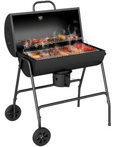 Outsunny Kovový Uhlíkový Gril BBQ Udírna s Termometrem v Poklici, Nastavitelný Držák pro Uhlí, Přenosný Grilový Vozík pro Barbecue a Kempování, 95x71