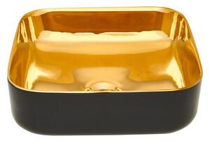 Invena Malaga, keramické umyvadlo na desku 39x39x14 cm, zlatá lesklá-černá matná, INV-CE-39-027-C