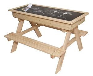 3toysm Dřevěné dětské pískoviště s krytem a lavičkami + tabule