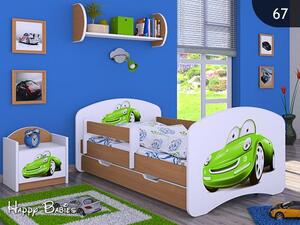 Dětská postel se šuplíkem 160x80cm ZELENÉ AUTO - buk