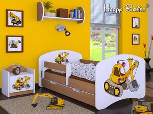 Dětská postel se šuplíkem 180x90cm ŽLUTÝ BAGR - buk