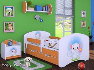 Dětská postel se šuplíkem 160x80cm KOČIČKA S KYTIČKOU - oranžová