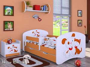 Dětská postel se šuplíkem 160x80cm PEJSEK A KOČIČKA - oranžová