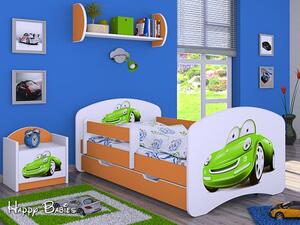 Dětská postel se šuplíkem 160x80cm ZELENÉ AUTO - oranžová