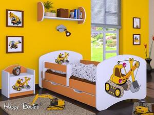 Dětská postel se šuplíkem 160x80cm ŽLUTÝ BAGR - oranžová