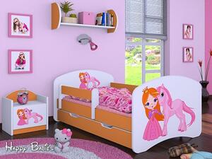 Dětská postel se šuplíkem 160x80cm PRINCEZNA A JEDNOROŽEC - oranžová