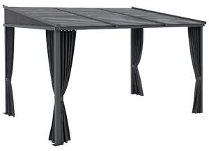 Pergola Outsunny, 3,65 x 2,55 m, Pavilon, Kryt terasy s posuvnou střechou, Zahradní pergola s závěsy, pro zahradu, dvůr, Hliník + kov, Tmavě šedá | Ao