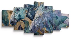 Obraz - Koně se zlatým pozadím (210x100 cm)