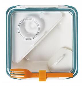 Lunch box BLACK-BLUM Appetit, 880ml, bílý/modrý, oranžová vidlička