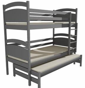 Dětská patrová postel s přistýlkou z MASIVU 200x90cm bez šuplíku - PPV002