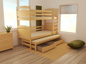 Dětská patrová postel s přistýlkou z MASIVU 200x90cm SE ŠUPLÍKY - PPV002