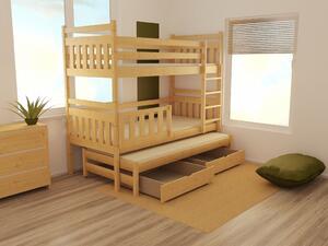 Dětská patrová postel s přistýlkou z MASIVU 200x90cm bez šuplíku - PPV004