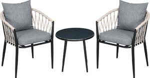 Outsunny 3dílná sada zahradního nábytku, zahradní bistro set vetn 1 stolu, 2 idlí s poltái na sezení, balkonový set, zahradní set na terasu, balkon, ocel, edá barva