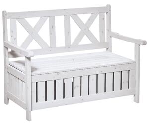 Outsunny úložná lavička pro 2 osoby, zahradní truhla s polštářem, bílá - 115 x 61 x 85 cm | Aosom