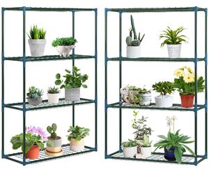 Outsunny Rostlinný stojan 2-pack, stojan na rostliny se 4 úrovněmi, květinový stojan, regál na květiny pro balkon, zahradu, skleník, ocel, zelený, 70