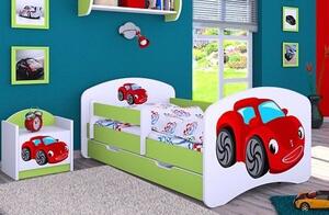 Dětská postel se šuplíkem 140x70 cm RED CAR - zelená