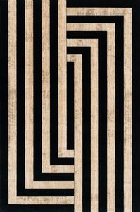 Kusový koberec vlněný Agnella Agnus Art Deco II Černý Béžový Rozměr: 133x195 cm