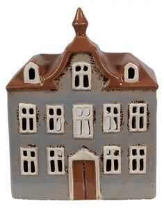 Šedý keramický svícen na čajovou svíčku domek Amster Village - 16*9*20 cm - Clayre & Eef