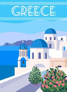 Ilustrace Greece Poster Travel, Greek white buildings, VectorUp