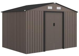 Outsunny XXL pozinkovaný ocelový zahradní domek 5,4 m² s montážní sadou, 277 × 195 × 192 cm, uzamykatelné posuvné dveře, 4 větrací otvory, hnědý | Aos