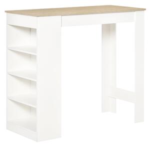 HOMCOM barový stůl pro 2 osoby, vysoký bistro stůl se 4 otevřenými policemi pro malé prostory — 115 x 50 x 102,7 cm, bílá/přírodní | Aosom
