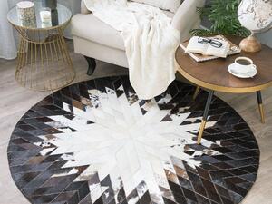 Černo-bílý kožený koberec, ⌀ 140 cm KELES