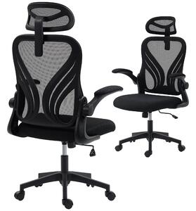 HOMCOM ergonomická kancelářská židle se síťovinou, skládací opěradlo, 2D nastavitelná opěrka hlavy, vyklápěcí područky, bederní podpora, houpání a 360