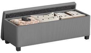 HOMCOM manšestrová lavice s úložným prostorem 84 l s víkem, šedá — 112 × 42 × 40 cm | Aosom