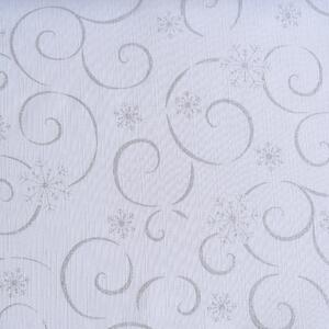 Vánoční látka na ubrusy - Vločky s vlnkou bílo/stříbrné 160