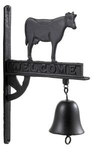 Černý litinový zvonek na dveře s krávou Welcome - 23*2,5*35 cm