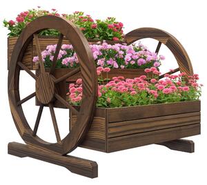 Outsunny třípatrový vyvýšený dřevěný truhlík s dekorativními koly — opálená jedle, 62 × 61 × 57 cm | Aosom