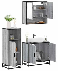 3dílný set koupelnového nábytku šedý sonoma kompozitní dřevo 3300978
