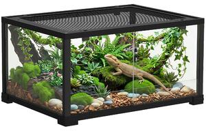 PawHut skleněné terárium pro plazy, bezpečné posuvné dveře s dvojitým zámkem, černé – 60 x 45 x 32 cm (86,3 l) | Aosom
