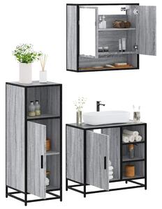 3dílný set koupelnového nábytku šedý sonoma kompozitní dřevo 3300998