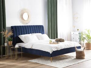 Modrá sametová postel 160 x 200 cm MARVILLE