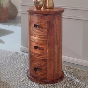 FineBuy Design Pr√≠born√√√≠k Sheesham masiv √ò 35 cm | Zásuvková komoda | Boční skříňka, plná | Mini komoda, hnědá