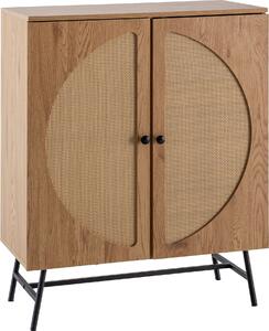 Příborník 80x103x39 cm Imitace highboard dub s ratanovým výpletem moderní, vysoká komoda, stojací skříň se 2 dveřmi, komoda příborník obývací pokoj | Wohnling