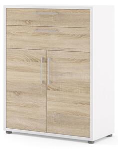 Skříň Modulo 89 x 40 x 113 cm, zásuvky a dveře, bílá / dub sonoma