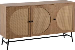 Příborník 140x80x39 cm komoda dub Imitace s ratanovým výpletem moderní, vysoká komoda, stojací skříňka se 3 dveřmi, příborník obývací pokoj | Wohnling
