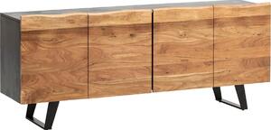 Příborník akát masiv 180x75x45 cm příborník černý s hranou stromu, komoda s dvířky, komoda předsíň moderní, stojící skříň obývací pokoj s kovovými nohami | Wohnling
