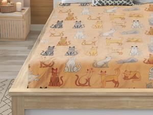 Prostěradlo mikroplyš COLORED CATS 90x200 cm krémové