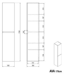Wall unit AVA - flexible assembly - 35 x 170 x 35cm - colour selectable