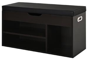 HOMCOM Zateplený botník do předsíně, skříňka s regálem na boty, se 3 přihrádkami, potah z PU kůže, 80x30x43 cm, Černá | Aosom
