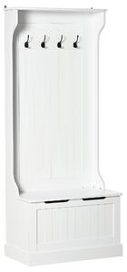 HOMCOM Moderní 3-in-1 volně stojící stojan na kabáty s 4 háčky, úložná lavice a ramínko na kabáty, úsporný vstup, chodba, nábytek do ložnice z dřeva