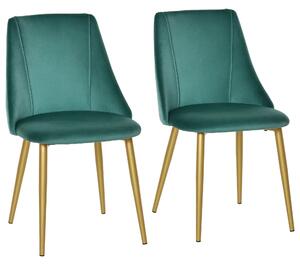 HOMCOM Sada 2 moderních čalouněných jídelních židlí s opěradlem, železné nohy pro kuchyň, obývací pokoj nebo lounge v moderním stylu, Zelená, 50x56,5x