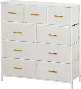 Fortuna Lai Komoda Sideboard s 9 látkovými zásuvkami, zásuvková skříň s pracovní deskou, úchytka, úložná skříň do obývacího pokoje, ložnice, krémově bílá