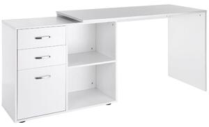 HOMCOM Bílý Moduární Rohový Rovný Stůl Jídelní Stůl 2 v 1 Počítačový Stůl 3 Šuplíky + 2 Polic MDF | Aosom