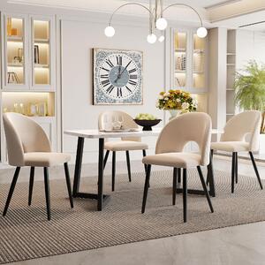 Fortuna Lai jídelní set (stůl 117×68 cm a 4 židle): Obdélníkový jídelní stůl, moderní sada jídelního stolu, sametové jídelní židle s diamantovým vzorem, nastavitelné nohy židlí, béžová sametová potahová látka, černé nohy stolu