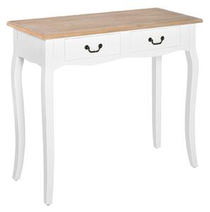 HOMCOM Konzolový stolek s 2 zásuvkami Retro design pro předsíň, chodbu, obývací pokoj a ložnici, borovice 87x34x78,5 cm Bílý | Aosom